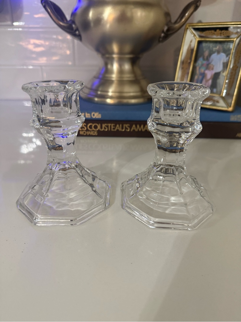 Crystal Octagonal Candlestick Holders - Set of 2